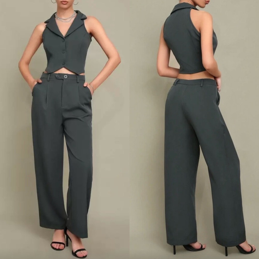 COMING: SHEIN Button Front Blazer Vest Top & Pants Set